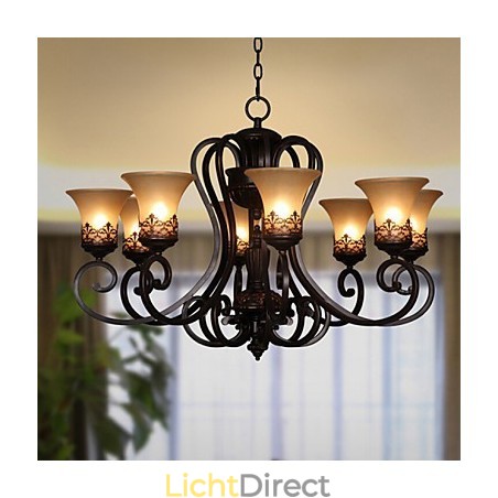 Kroonluchter Hanglamp 8 Lampen Vintage Landelijk Eiland Metaal+Glas