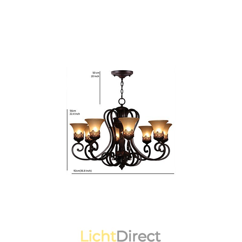 Kroonluchter Hanglamp 8 Lampen Vintage Landelijk Eiland Metaal+Glas