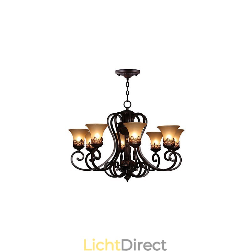 Kroonluchter Hanglamp 8 Lampen Vintage Landelijk Eiland Metaal+Glas