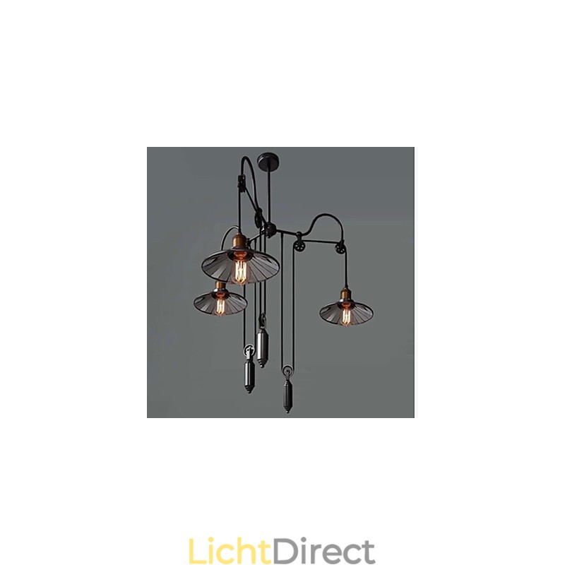 Vintage Pully hanglamp 3 eiland foyer metaal + Galss binnenkap