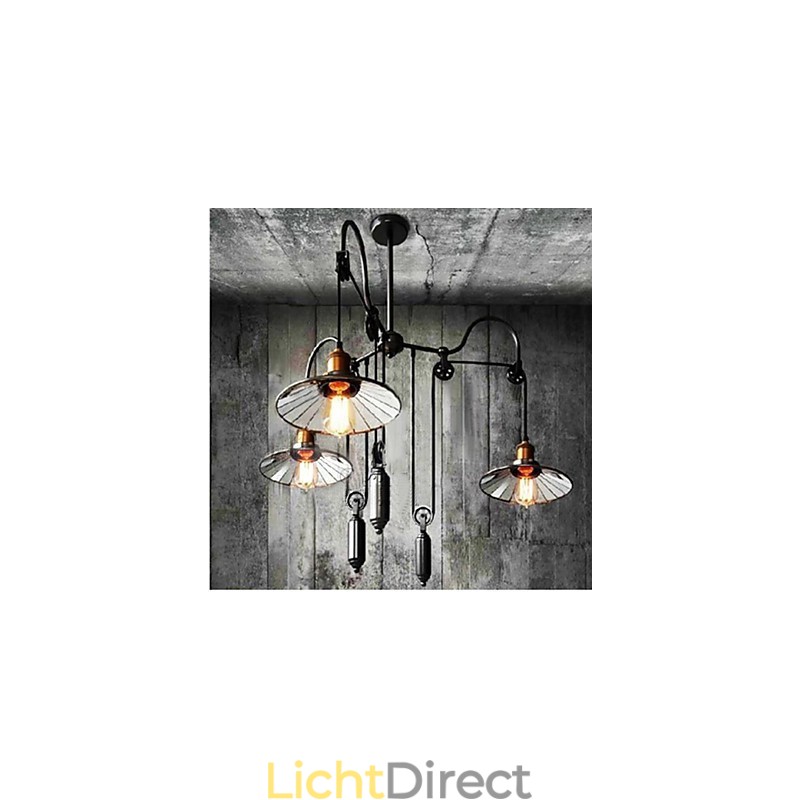 Vintage Pully hanglamp 3 eiland foyer metaal + Galss binnenkap