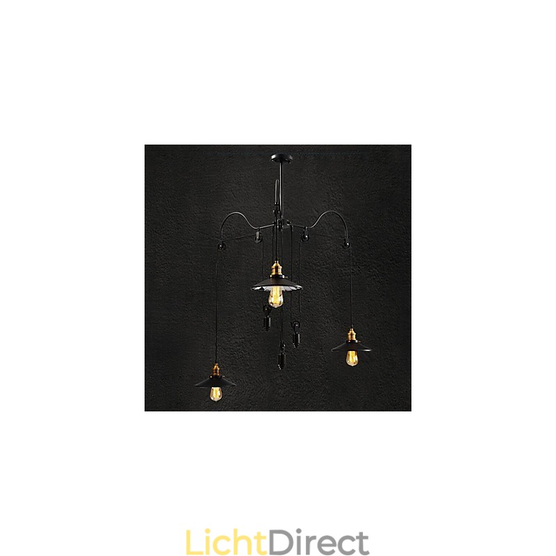 Vintage Pully hanglamp 3 eiland foyer metaal + Galss binnenkap