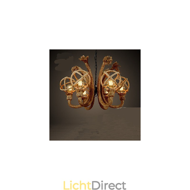 Vintage Iron Art Henneptouw Amerikaanse Landelijke Kroonluchter