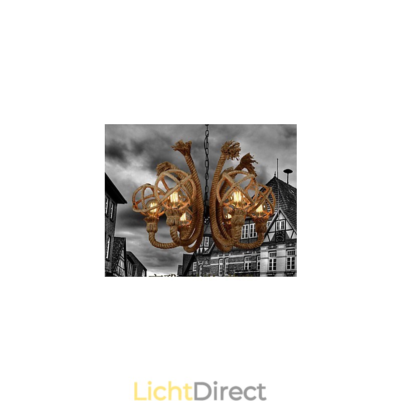 Vintage Iron Art Henneptouw Amerikaanse Landelijke Kroonluchter