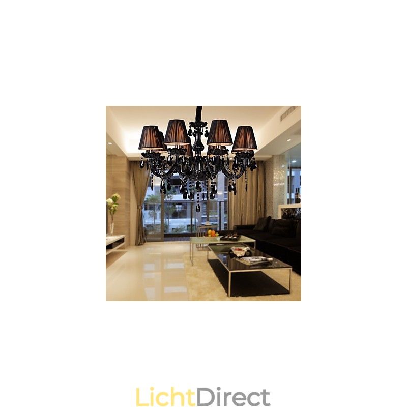 Kroonluchter Luxe Moderne Zwarte Kristal Woonkamer 8 Lampen