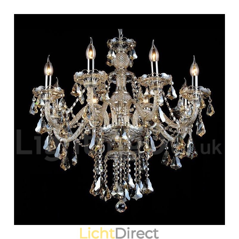 Retro Cognac Kleur K9 Kristal Moderne Kroonluchter met 8 Lampen