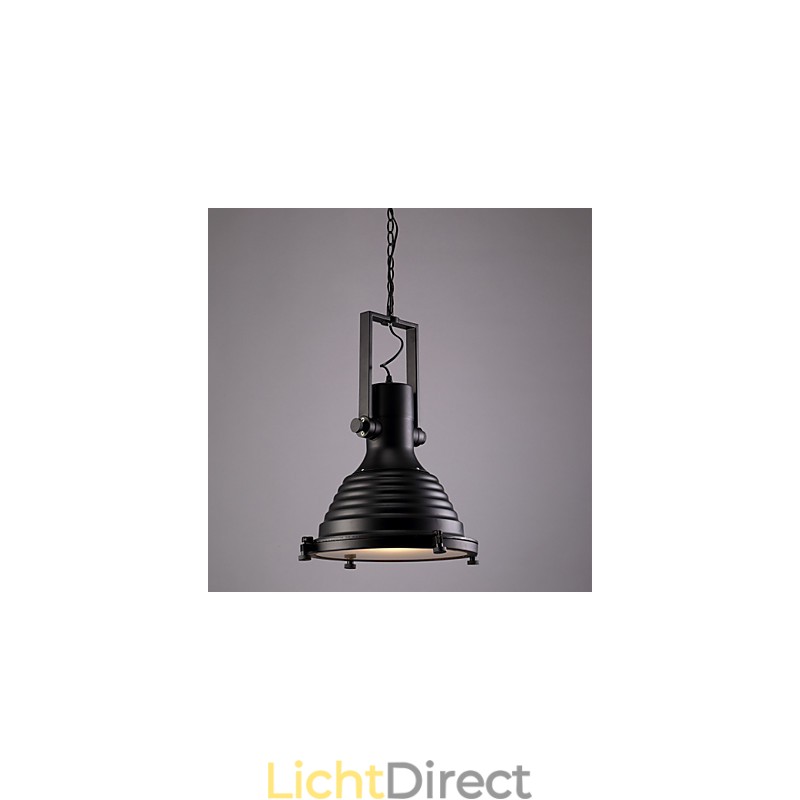 Zwarte Retro Ijzeren Hanglamp en Glazen Kap Winkel