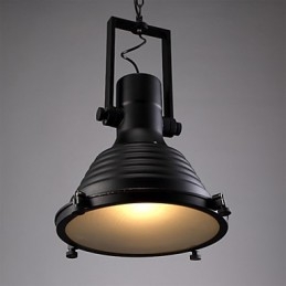 Zwarte Retro Ijzeren Hanglamp en Glazen Kap Winkel