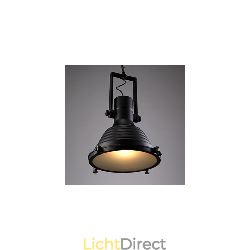 Zwarte Retro Ijzeren Hanglamp en Glazen Kap Winkel