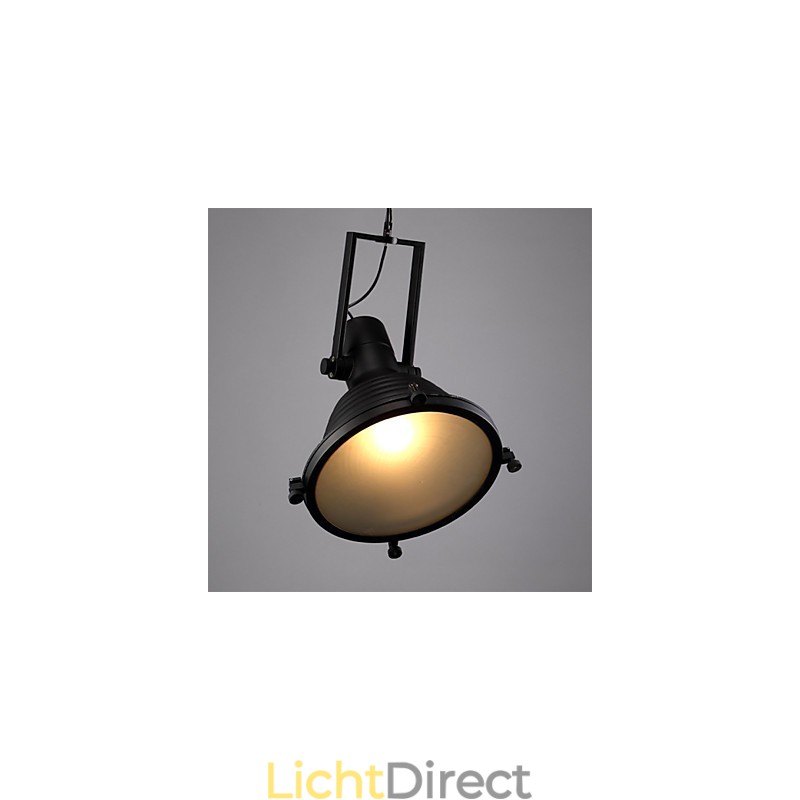 Zwarte Retro Ijzeren Hanglamp en Glazen Kap Winkel