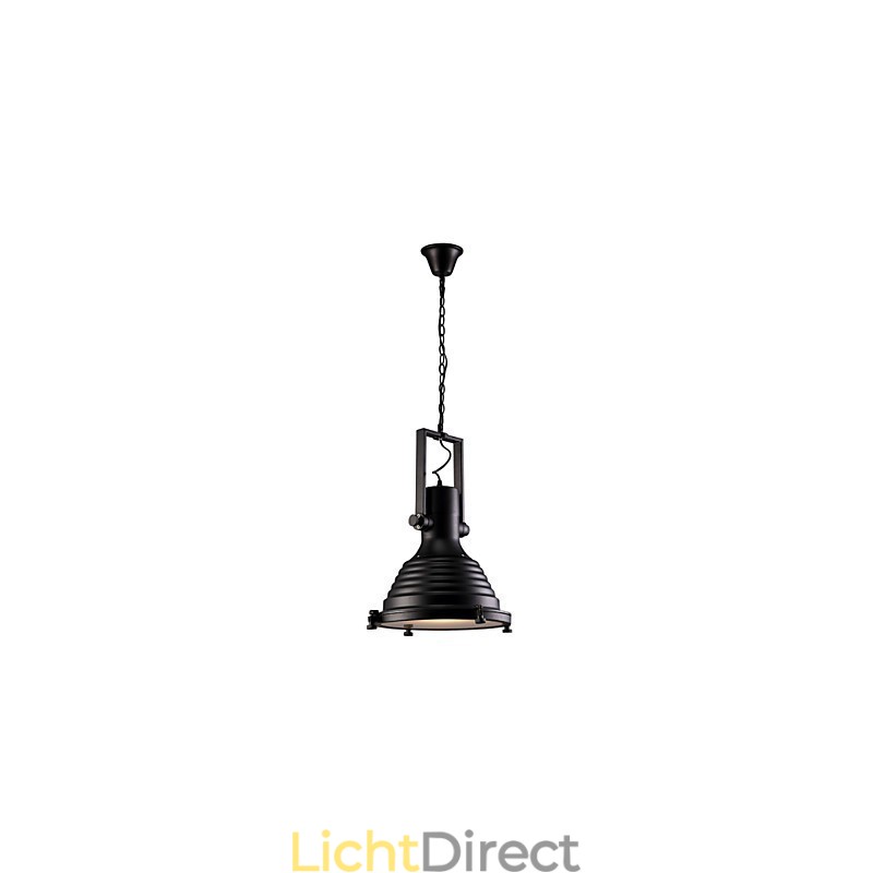 Zwarte Retro Ijzeren Hanglamp en Glazen Kap Winkel