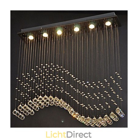 Hanglamp 6 lampen moderne zilveren kap transparante kristal golven plafondverlichtingsarmaturen