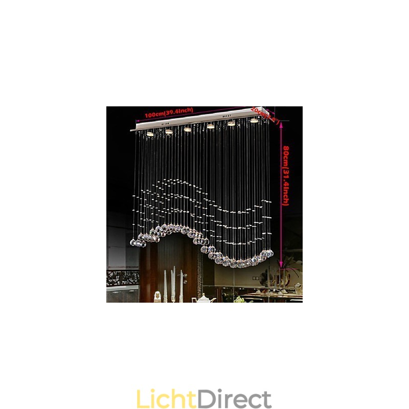 Hanglamp 6 lampen moderne zilveren kap transparante kristal golven plafondverlichtingsarmaturen