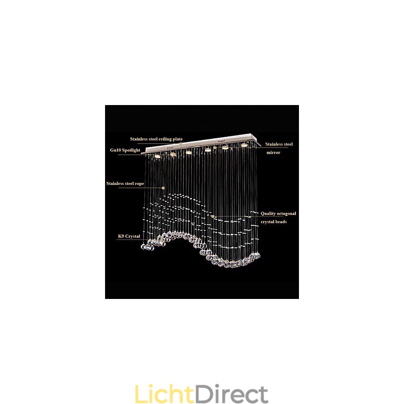 Hanglamp 6 lampen moderne zilveren kap transparante kristal golven plafondverlichtingsarmaturen