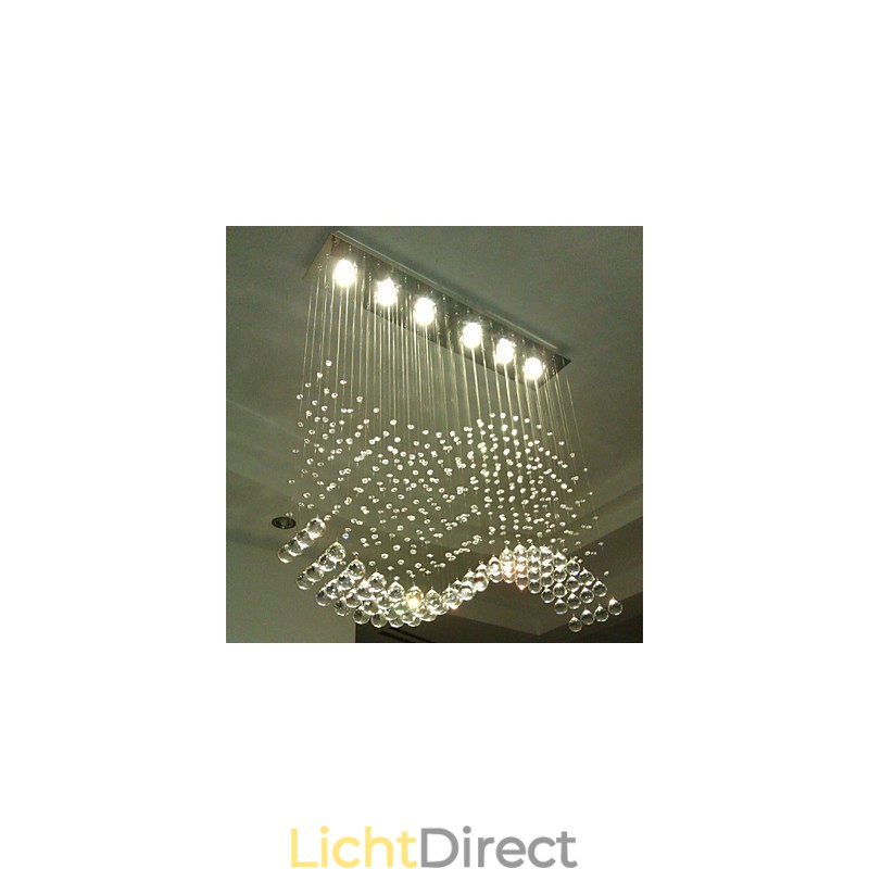 Hanglamp 6 lampen moderne zilveren kap transparante kristal golven plafondverlichtingsarmaturen