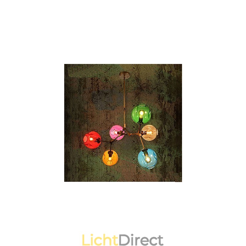 Art Color Glazen Bol Hanglamp 6 Lichts Kroonluchter