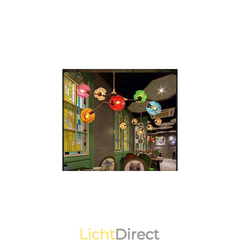 Art Color Glazen Bol Hanglamp 6 Lichts Kroonluchter