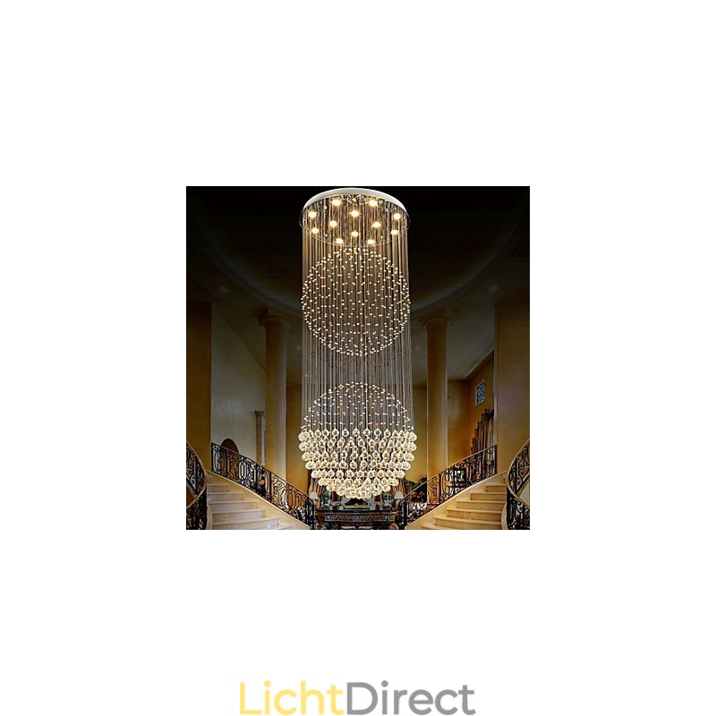 Hanglamp Moderne Kristallen Kroonluchter 12 Lampen Zilveren Baldakijn Helder Kristallen Bol Plafondlampen Armaturen