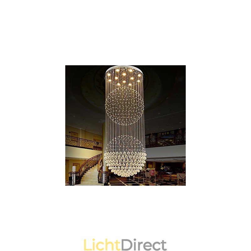 Hanglamp Moderne Kristallen Kroonluchter 12 Lampen Zilveren Baldakijn Helder Kristallen Bol Plafondlampen Armaturen