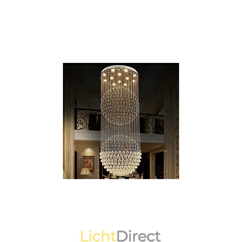 Hanglamp Moderne Kristallen Kroonluchter 12 Lampen Zilveren Baldakijn Helder Kristallen Bol Plafondlampen Armaturen