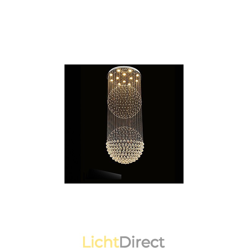 Hanglamp Moderne Kristallen Kroonluchter 12 Lampen Zilveren Baldakijn Helder Kristallen Bol Plafondlampen Armaturen