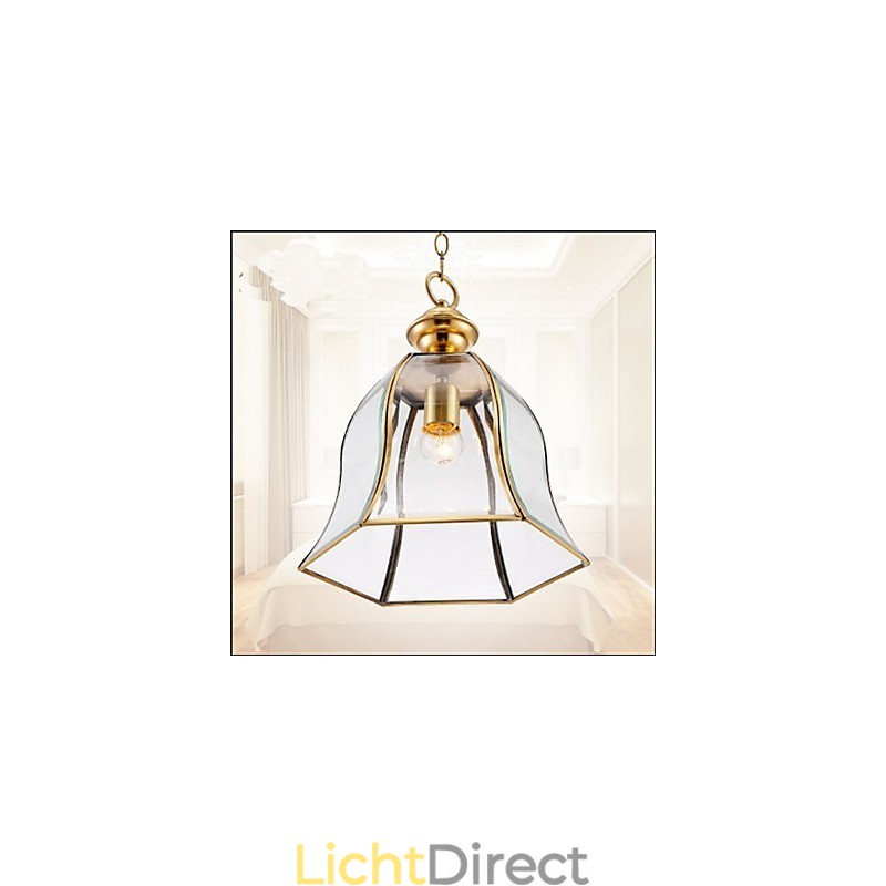 Amerikaanse landelijke kleine hanglamp, geheel van koper, enkel glas