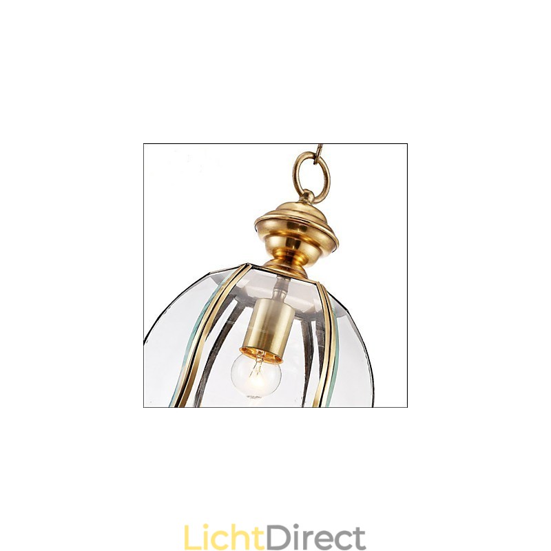 Amerikaanse landelijke kleine hanglamp, geheel van koper, enkel glas