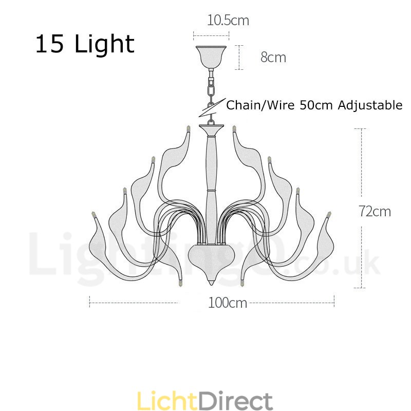 15 Lichts Zilveren Moderne Hedendaagse Chroom Gegalvaniseerde Metalen Kroonluchter