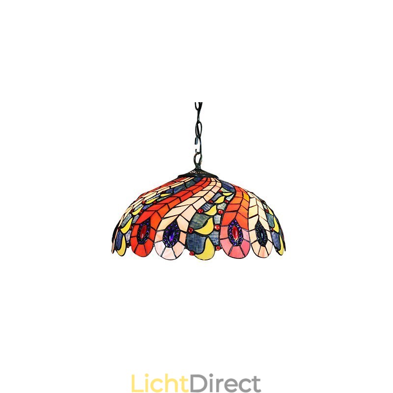 Hanglamp met 2 lampen in kap met pauwenverenpatroon