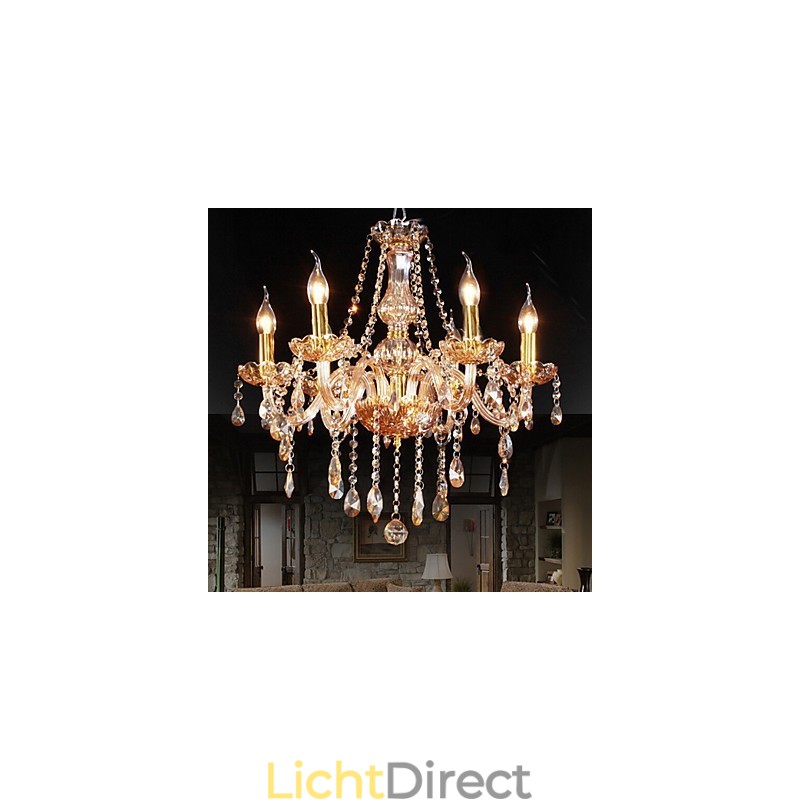 Amber 6-lichts elegante kristallen kroonluchter voor thuis