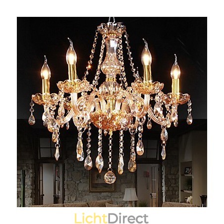 Amber 6-lichts elegante kristallen kroonluchter voor thuis Amber 6-lichts elegante kristallen kroonluchter voor thuis