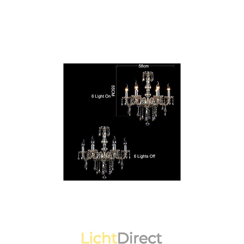 6-lichts luxe kristallen kroonluchter cognackleur K9 kristallen kroonluchter