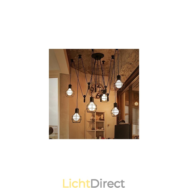 6-lichts landelijke design metalen hanglamp