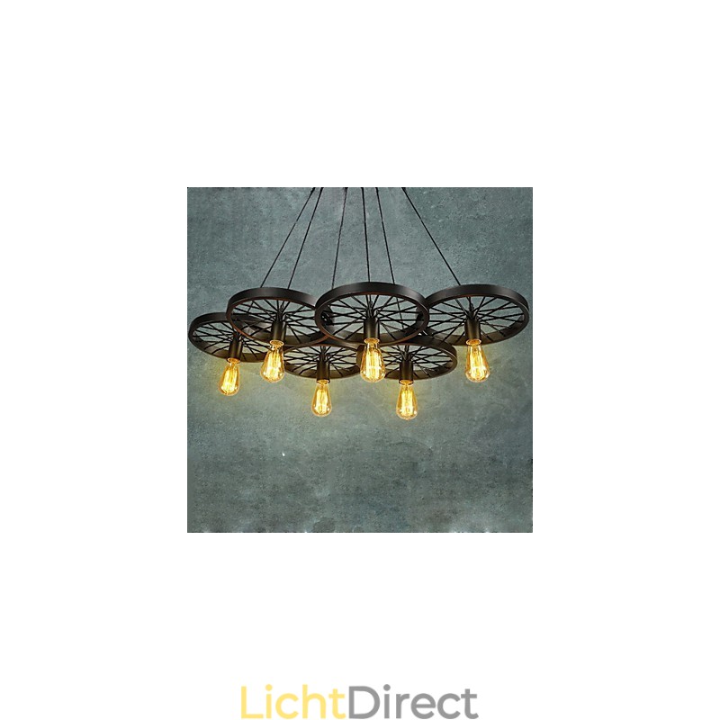 Loft Hanglamp Wiel Kroonluchter Rustiek Vintage Retro Landelijk Eetkamer Metaal+Schilderij