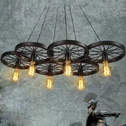 Loft Hanglamp Wiel Kroonluchter Rustiek Vintage Retro Landelijk Eetkamer Metaal+Schilderij