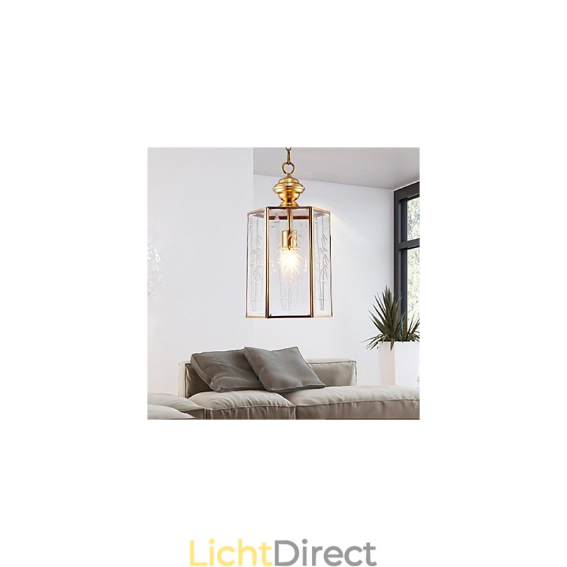 Amerikaanse landelijke kleine hanglamp, geheel van koper, enkel glas