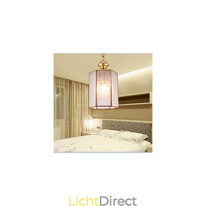 Amerikaanse landelijke kleine hanglamp, geheel van koper, enkel glas