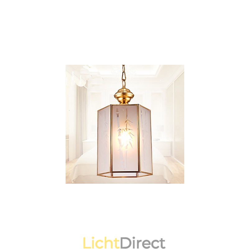 Amerikaanse landelijke kleine hanglamp, geheel van koper, enkel glas