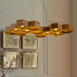 Designer Art Individualiteit Kroonluchter Eenvoudige Honingraat Houten Lampen